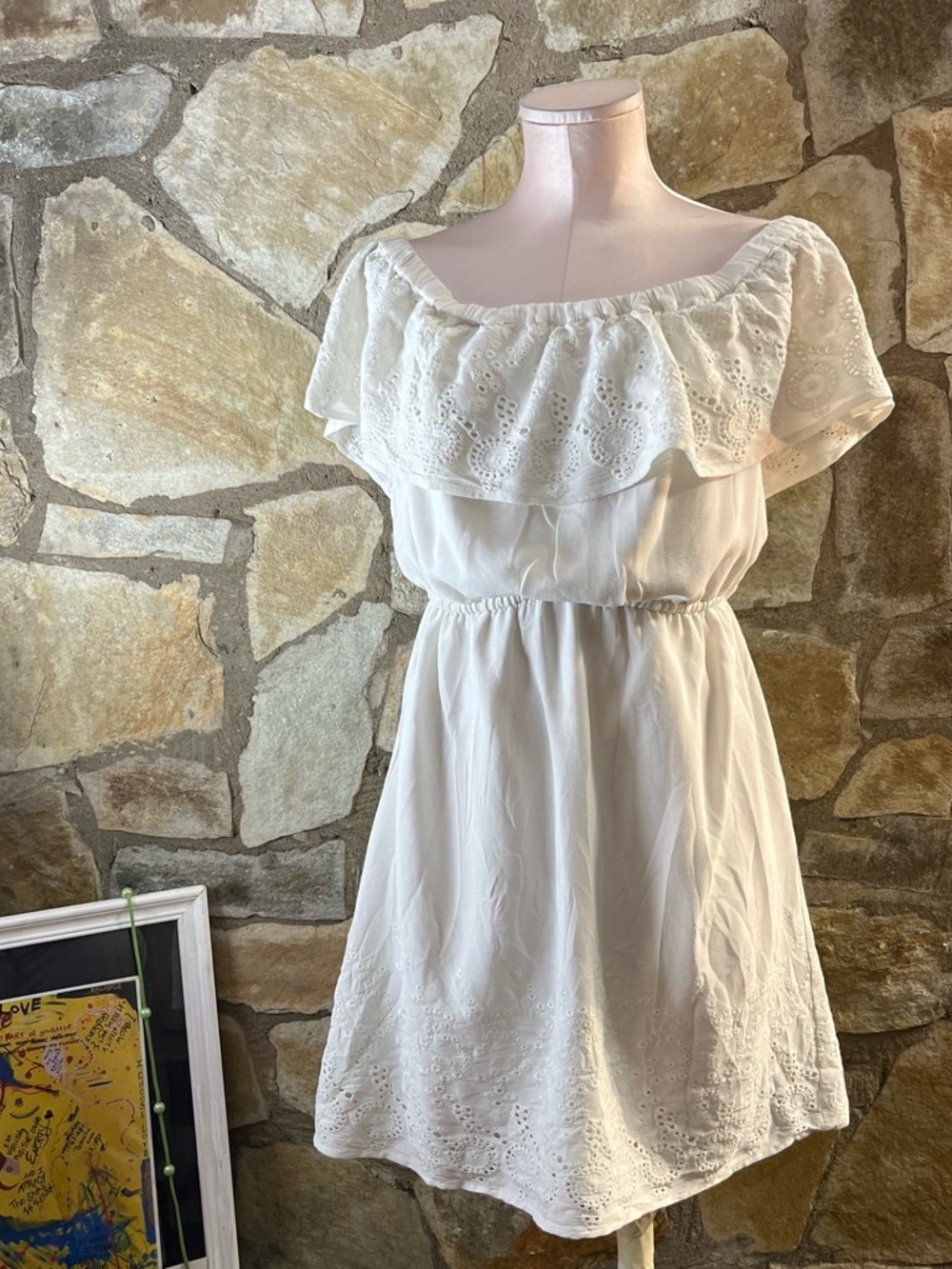 Lucky Brand White Eyelet Ruffle Babydoll Dress | Medium
